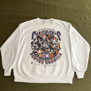 Vintage 90s Jerzees Denver Broncos Super Bowl Pullover Sweatshirt White XL